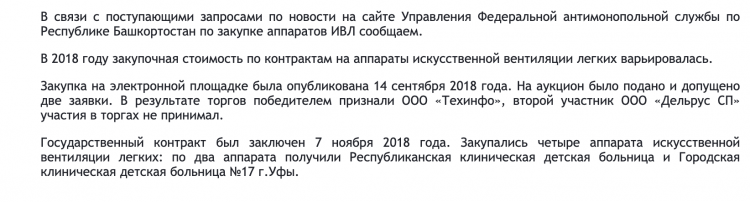 В Башкирии Минздрав закупал аппараты ИВЛ на 180% дороже цены производителя В Башкирии Минздрав закупал аппараты ИВЛ на 180% дороже цены производителя